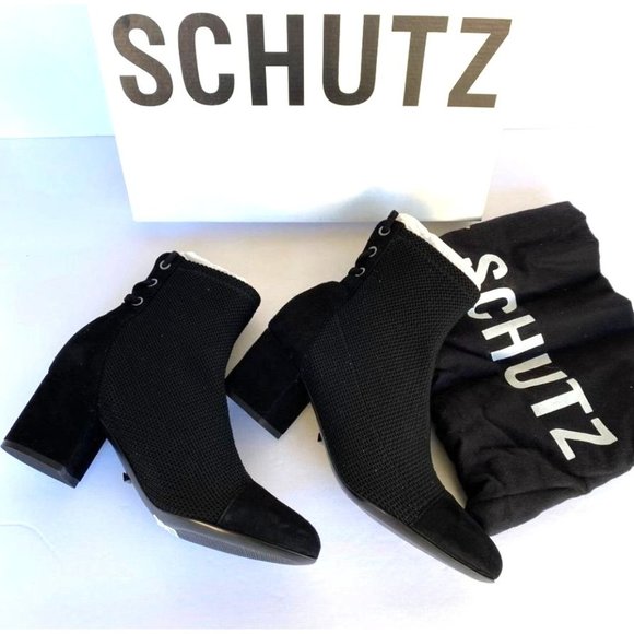 NIB SCHUTZ EMILIA KNIT TEXTURED BOOTIE IN BLACK  SZ  8.5 - Picture 4 of 14